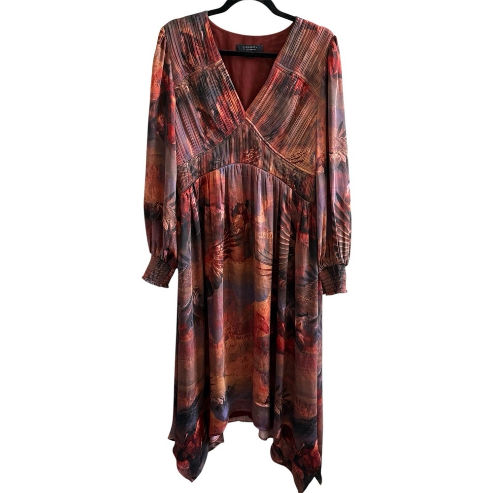 All Saints Estelle Colca Midi Dress Sz 10 Asymmetrical Horse Print Western